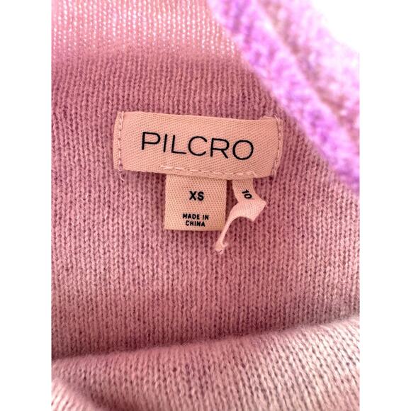 Pilcro Alani Mock Neck Cashmere Sweater XS Floral Purple Pink Boxy Relaxed - Picture 3 of 7